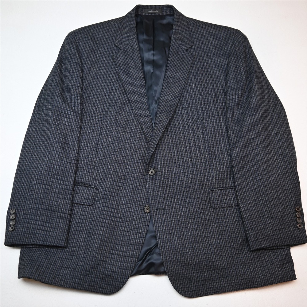 Lauren Ralph Lauren 50R Blue Houndstooth 100% Lambswool Tweed Blazer Jacket